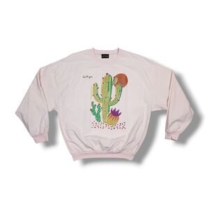 Vintage POPCORN 90's Pink Las Vegas Long Sleeve Canvas T-Shirt Women's L